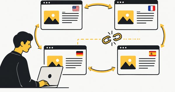 An editor linking four language versions of a page, one return link broken