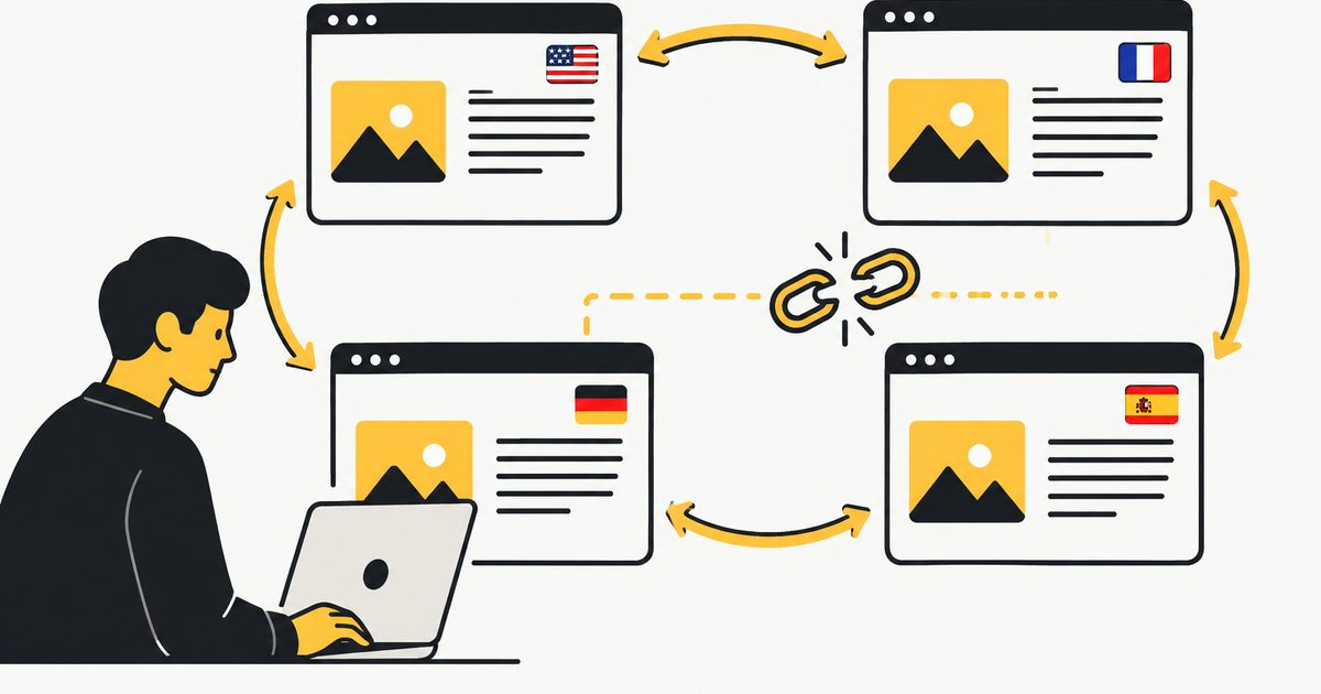 An editor linking four language versions of a page, one return link broken